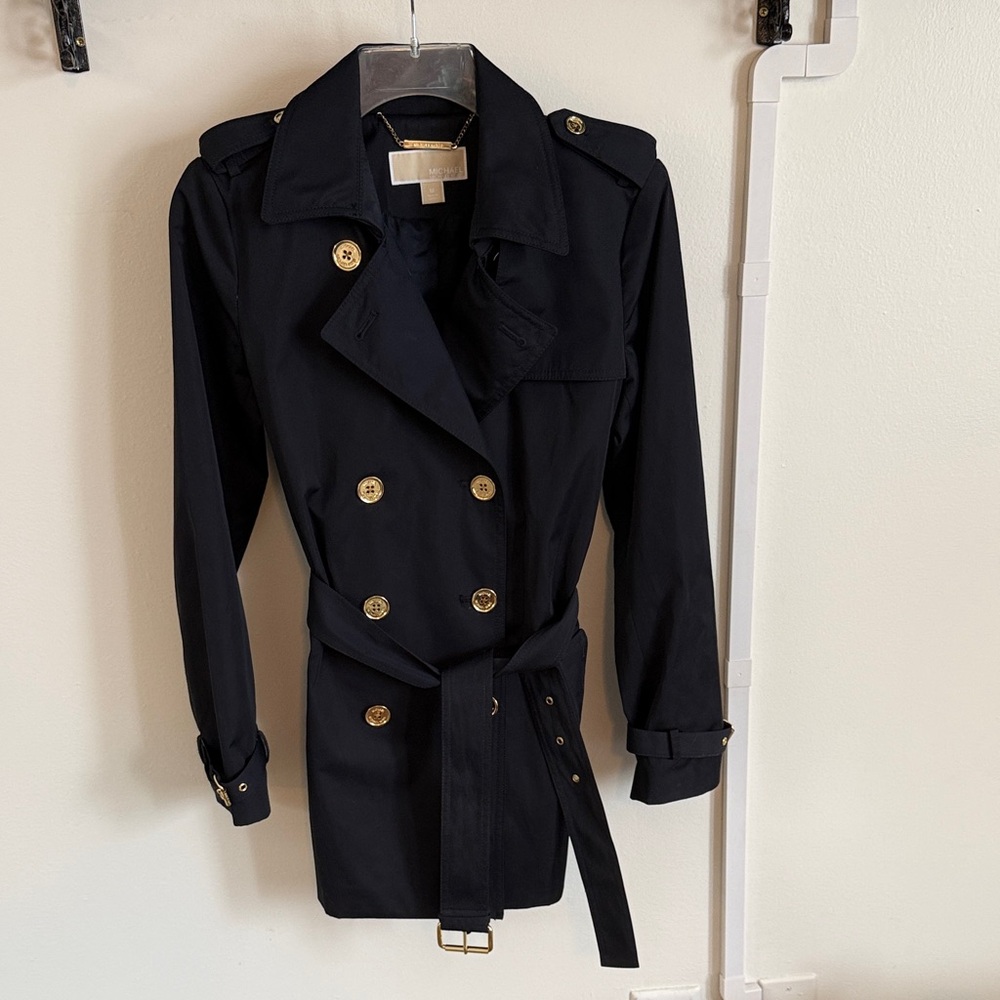 Michael Kors Navy Trench Coat with Gold Buttons